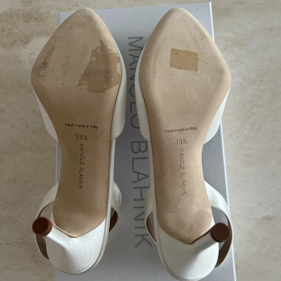 Manolo Blahnik Hangisli White Slingback Pump Wedding 70mm Size 39.5 - NEW IN BOX - Picture 8 of 12